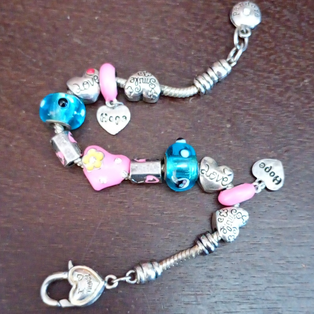 Pandora Bracelet with Turquoise Blue and Pink Beads